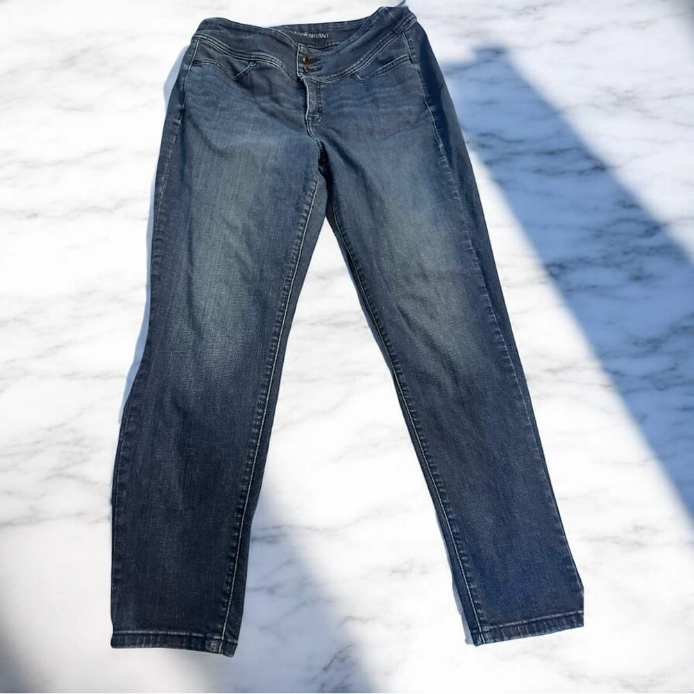 EUC Lane Bryant High-Rise Corset Button Slimming Dark Blue Skinny Jeans